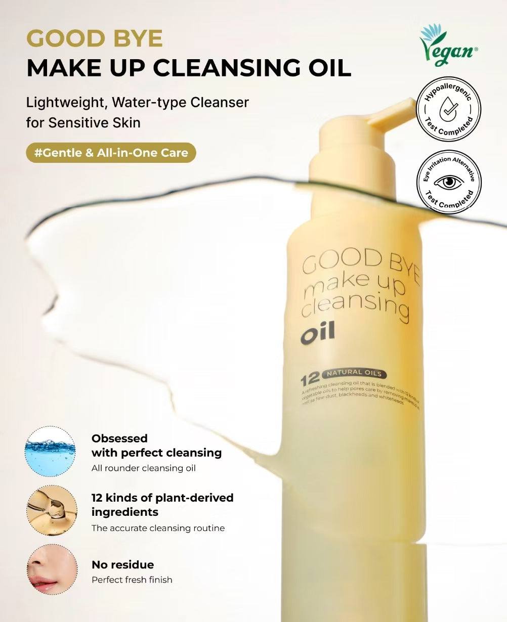 BOM COSMETICS Good Bye Makeup Cleansing Oil 6.76 fl oz. Pore Care and Daily Exfoliation with Residue-Free Oil Cleanser, Watery Lightweight Texture for Face Wash and Makeup Removal, for Sensitive Skin