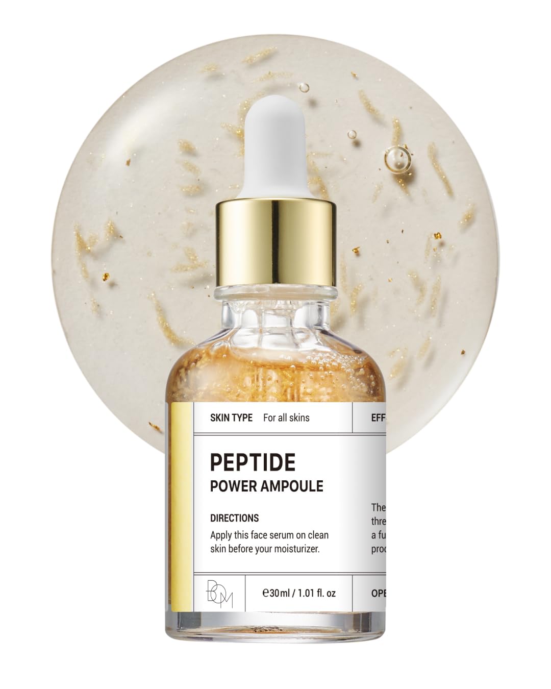 BOM Korean Skincare,Peptide Power Ampoule, anti-aging and finelines,dark spot fading,reduce dullness, Firming Serum to Improve Elasticity and Radiance,1.01 Fl Oz, Penta-Peptide with 24k Gold Thread and 99% Pure Gold to Boost Collagen