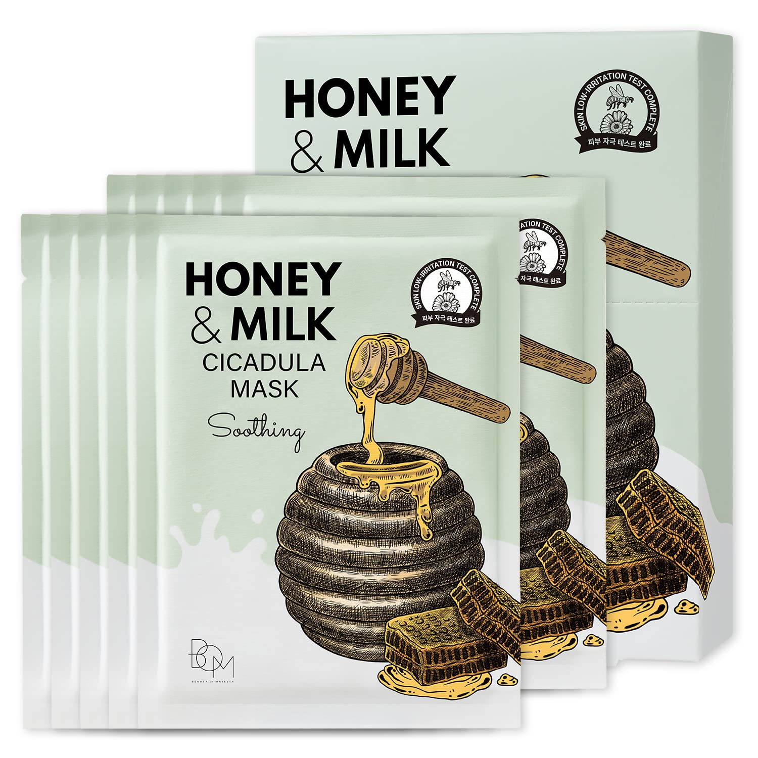 BOM  COSMETICS Honey & Milk Cicadula Mask 10ea 0.85 fl. oz Skincare Face Mask for Hydrating & Nourishing Skin, Honey and milk protein extract for Women and Men, Korean Skincare