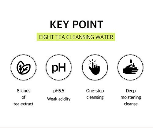 BOM COSMETICS Eight Tea Aqua Cleansing Water Makeup Remove Cleansing Water with Tea Extract Soothing Moisturizing Finish for Dry and Sensitive Skin 500mL / 16.9 fl.oz
