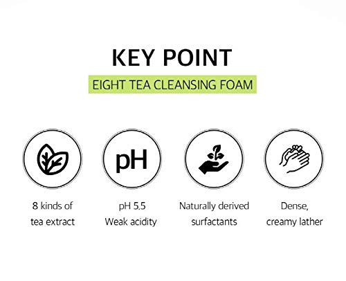 BOM Eight Tea Cleansing Foam Mild Low pH Face Cleanser with 8 Kinds of Tea Extract, Daily Face Wash for Dry skin, 150ml / 5.07 fl.oz
