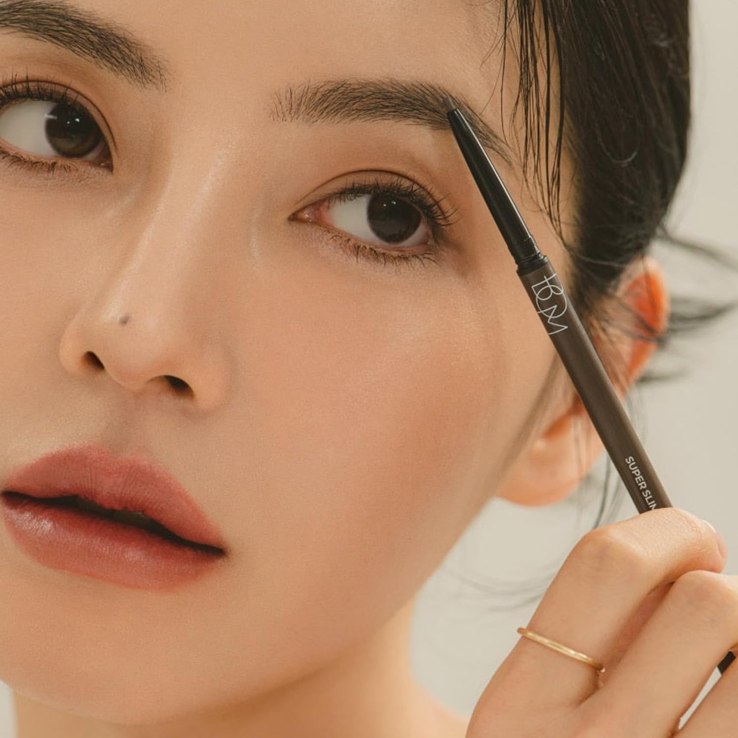 BOM Super Slim Eyebrow 0.1g, Charcoal Brown, 1.5mm Defining Brow Pencil Hard Formula Natural Looking Long-lasting