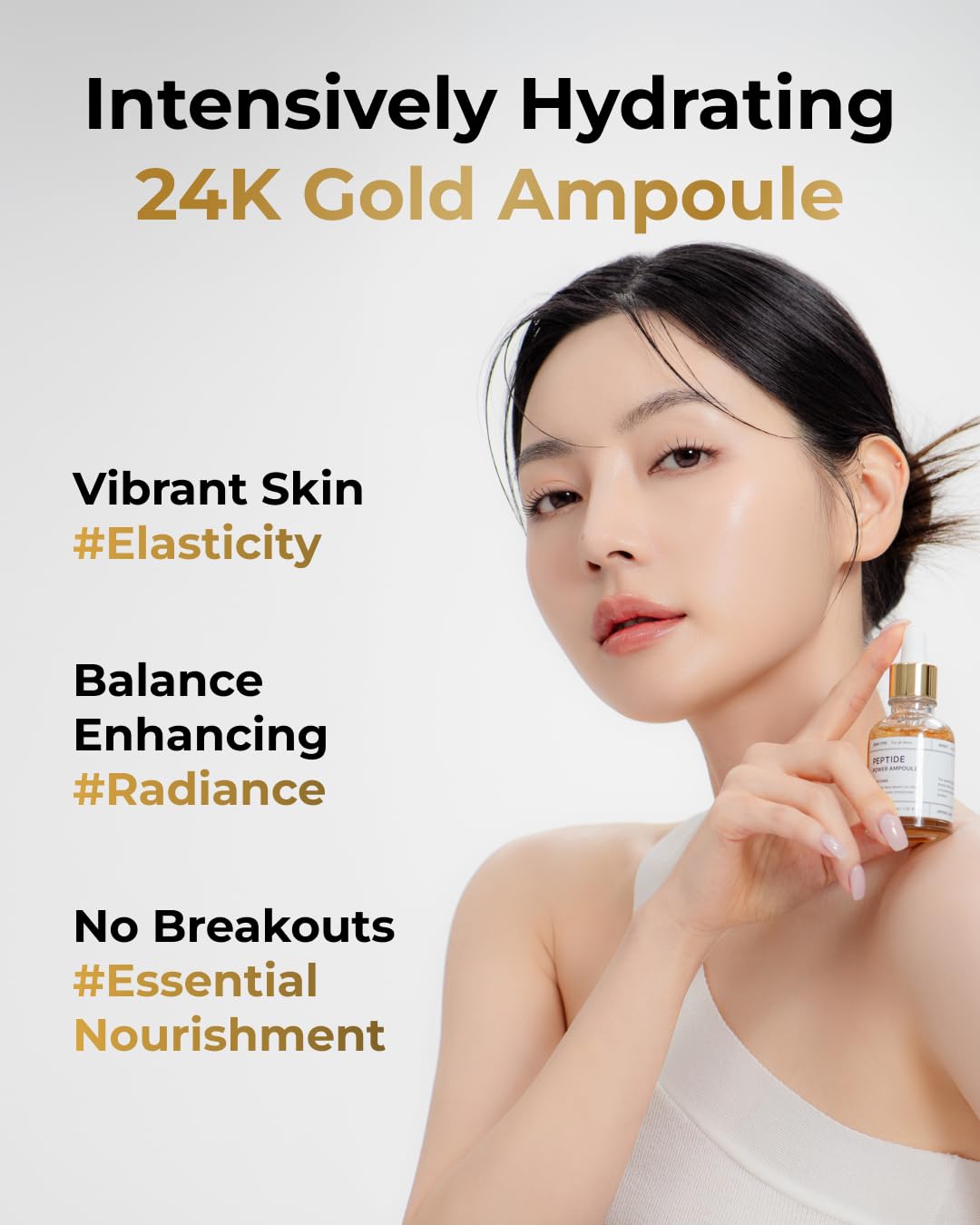 BOM Korean Skincare,Peptide Power Ampoule, anti-aging and finelines,dark spot fading,reduce dullness, Firming Serum to Improve Elasticity and Radiance,1.01 Fl Oz, Penta-Peptide with 24k Gold Thread and 99% Pure Gold to Boost Collagen