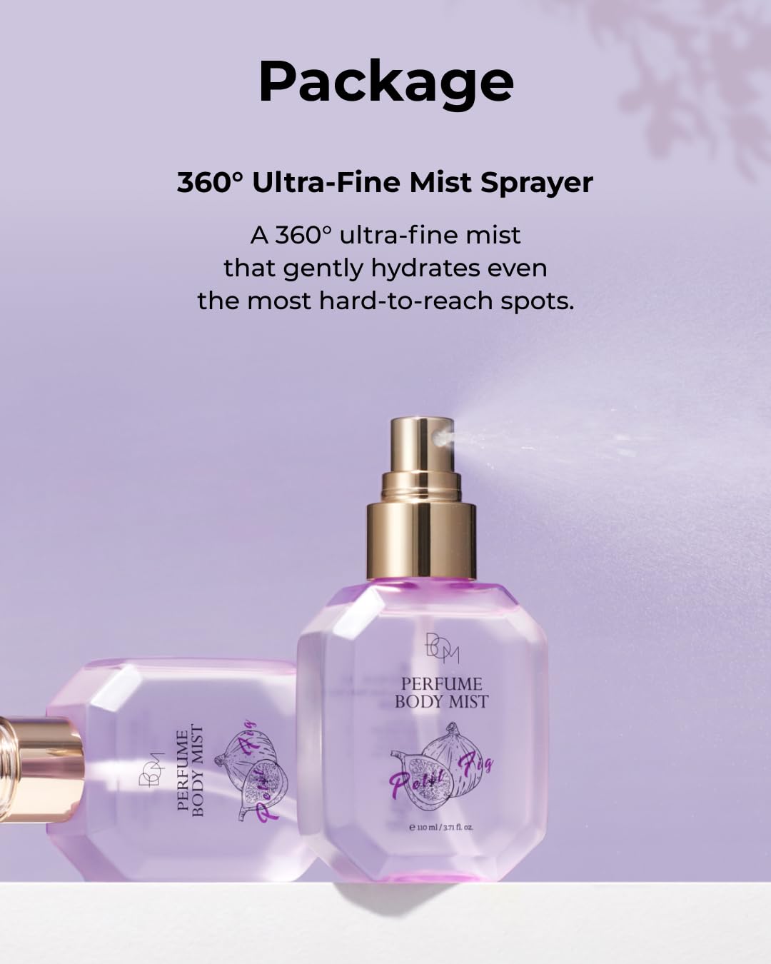 BOM Petit Fig Perfume Body Mist 3.71 Fl Oz, Fig Scented Fine Mist with Hyaluronic Acid, Niacinamide & Vitamin C, Hydrating, Lightweight Spray with Long-Lasting Fragrance, Korean Skincare