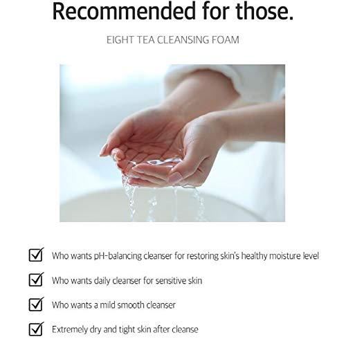 BOM Eight Tea Cleansing Foam Mild Low pH Face Cleanser with 8 Kinds of Tea Extract, Daily Face Wash for Dry skin, 150ml / 5.07 fl.oz