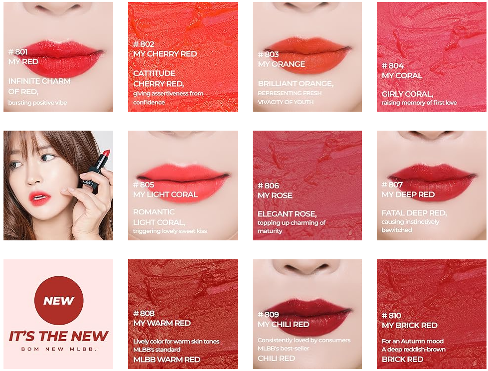 BOM My Lipstick 809 Chilli Red, Long Lasting Strong Red Matte Lipstick Velvet Texture