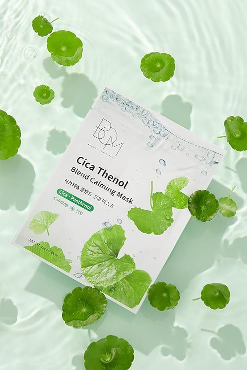 BOM Cica thenol Blend Calming Mask 10ea, Jelly Sheet Mask with Jeju Cica Leaf, Panthenol Calming, Deep Hydration with Cica, Refreshing Moisture Essence, Korean Vegan Skincare, Sensitive Skin