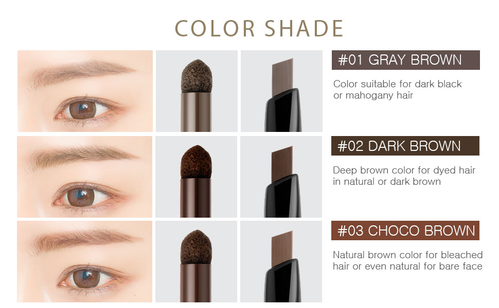 BOM 3 in 1 Triple Edge Eyebrow Pencil with Blender and Spoolie Long Lasting Waterproof