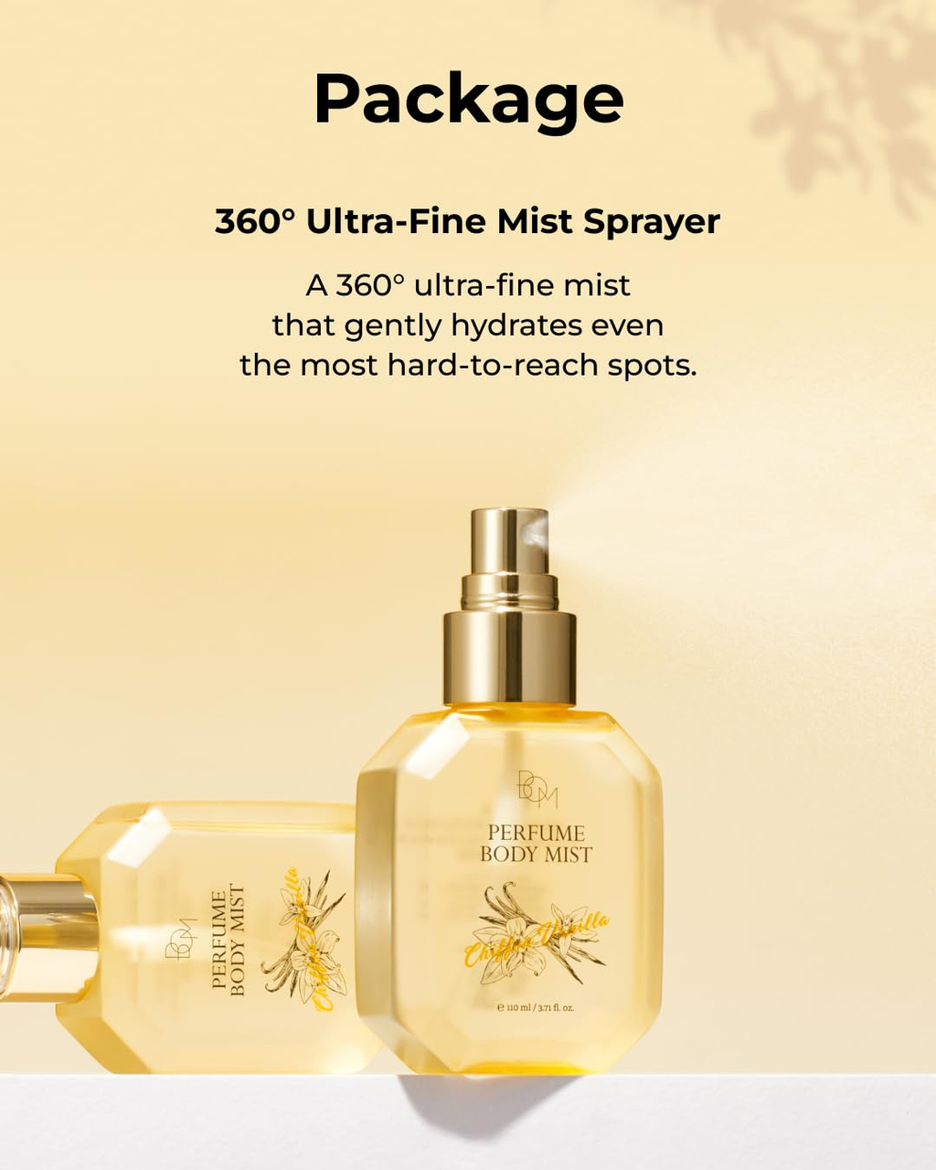 BOM Chiffon Vanilla Perfume Body Mist 3.71 Fl Oz, Vanilla Scented Fine Mist with Hyaluronic Acid, Niacinamide & Vitamin C, Hydrating, Lightweight Spray with Long-Lasting Fragrance, Korean Skincare