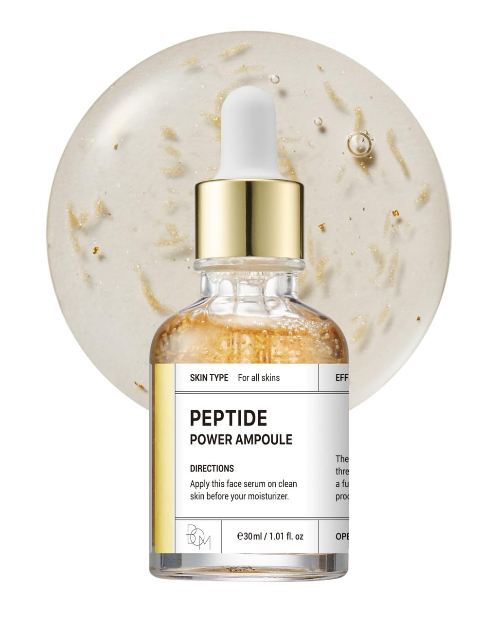 BOM Korean Skincare,Peptide Power Ampoule, anti-aging and finelines,dark spot fading,reduce dullness, Firming Serum to Improve Elasticity and Radiance,1.01 Fl Oz, Penta-Peptide with 24k Gold Thread and 99% Pure Gold to Boost Collagen