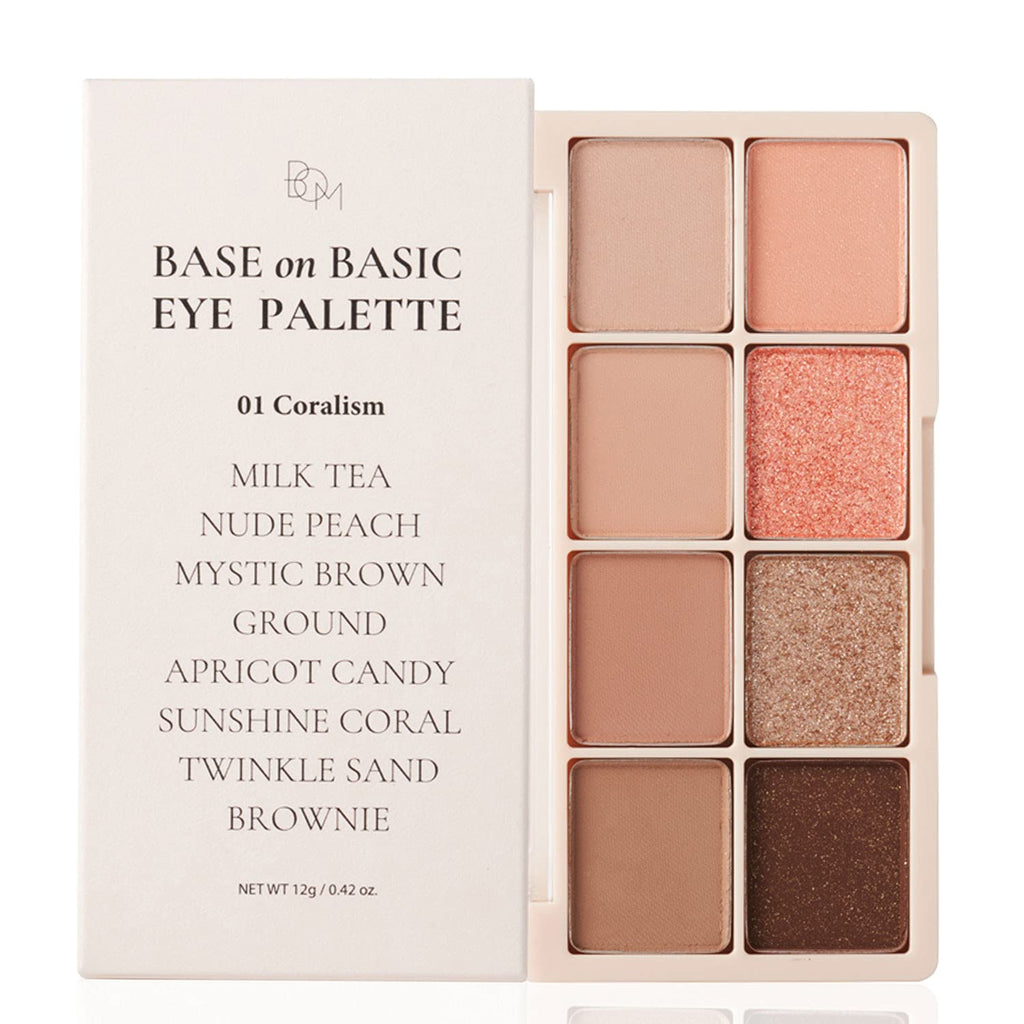 BOM Base on Basic Eye Palette 01Coralism Natural Basic Warm and Neutral Eyeshadow Palette 8 Colors
