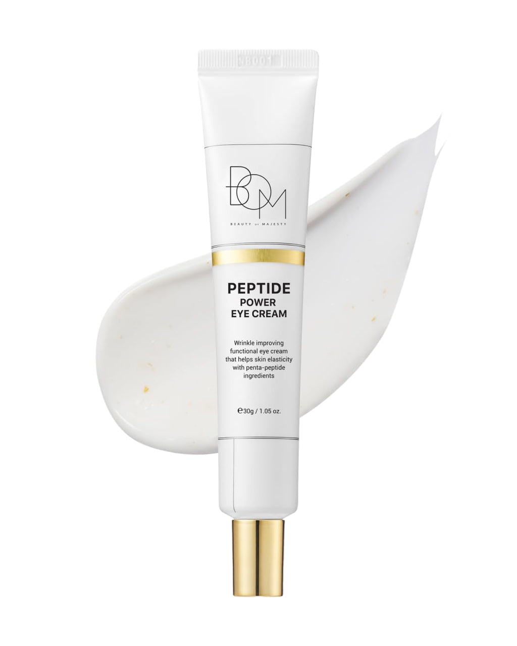 BOM COSMETICS Peptide Power Eye Cream 1.05 Fl Oz, Penta-Peptide and 99% Pure Gold Lightweight Eye Cream for Skin Collagen Boost to Reduces Fine Lines, Wrinkles, Enhances Elasticity, Korean Skin Care