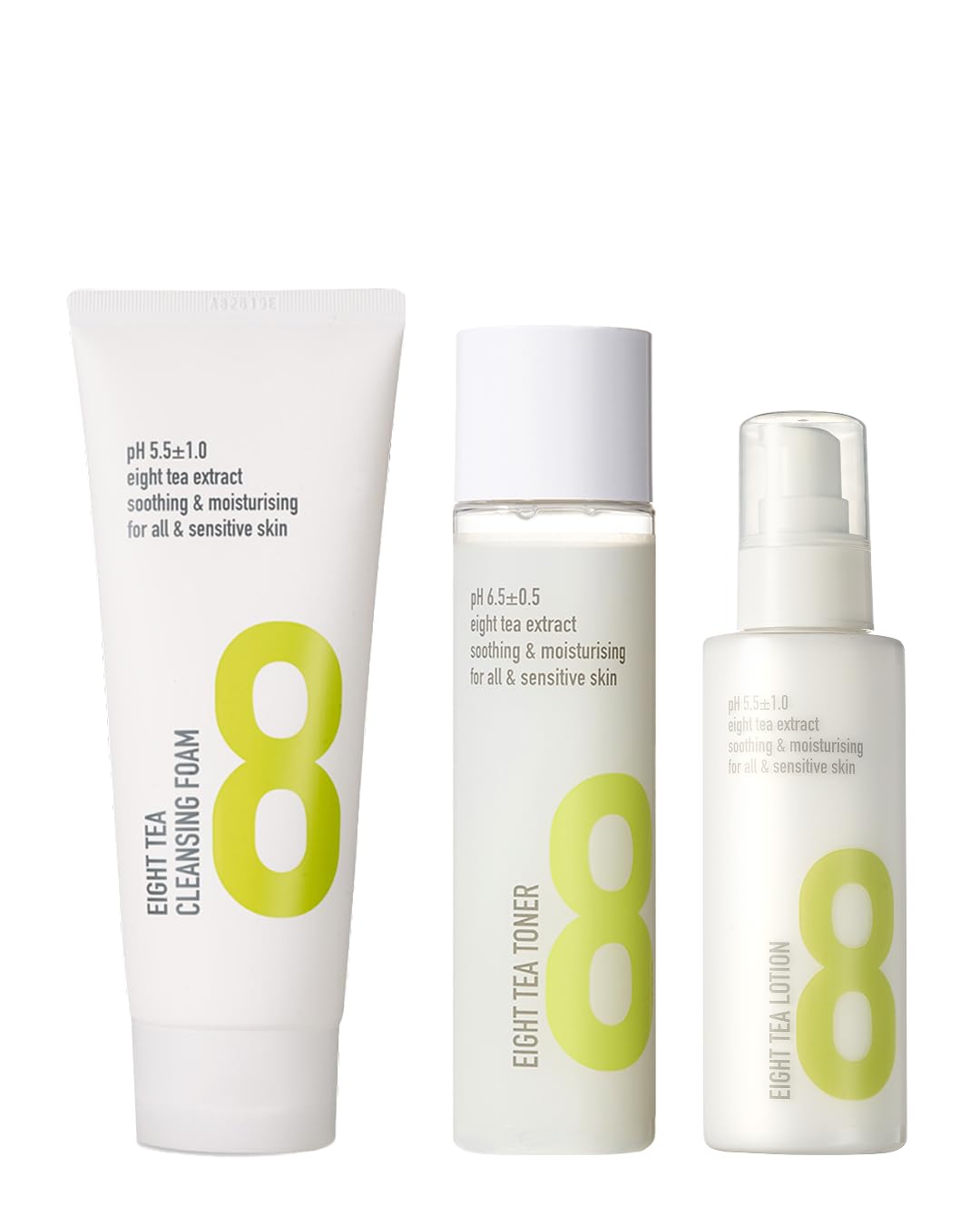 BOM Eight Tea Cleansing Foam 5.07 fl.oz & Toner 5.07 fl.oz & Lotion 4.05 fl.oz Bundle