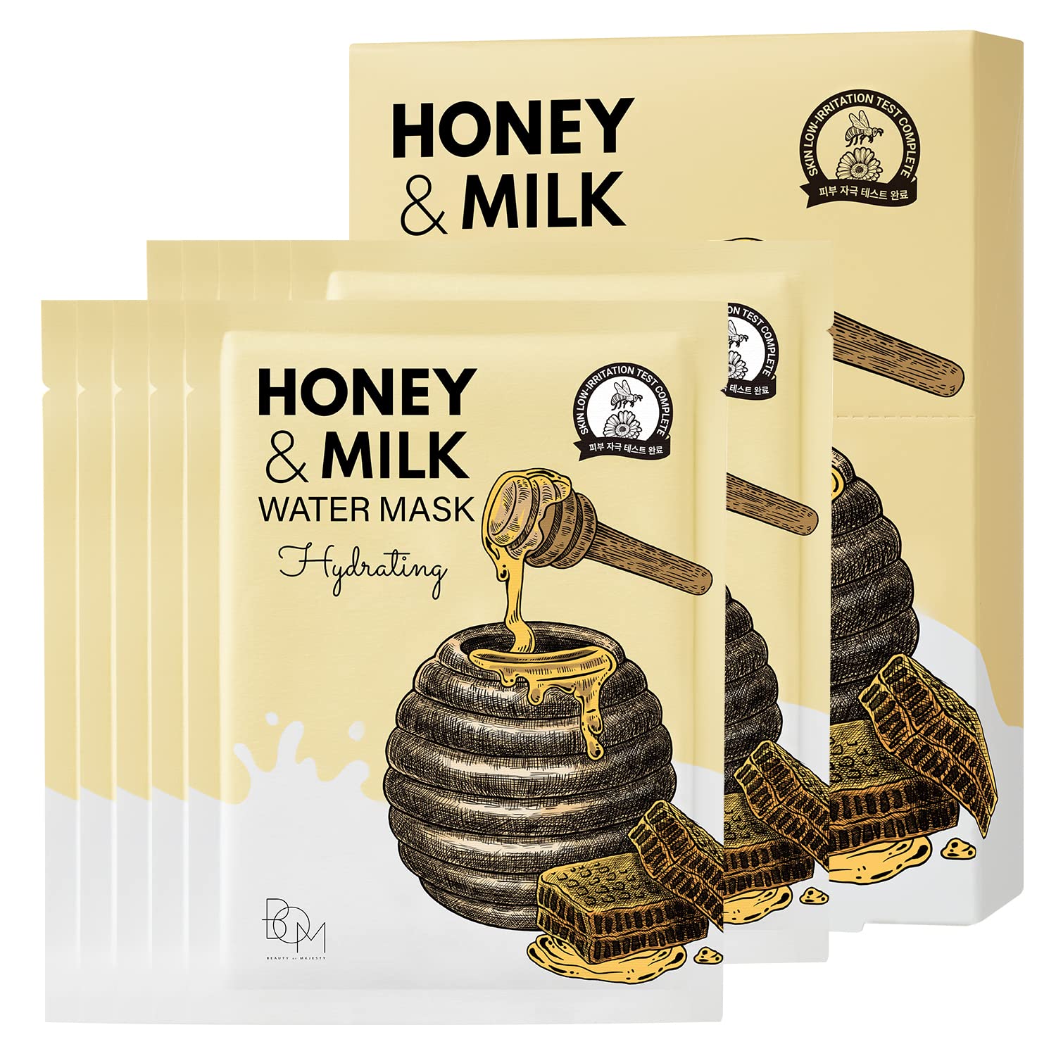 BOM  COSMETICS Honey & Milk Cicadula Mask 10ea 0.85 fl. oz Skincare Face Mask for Hydrating & Nourishing Skin, Honey and milk protein extract for Women and Men, Korean Skincare
