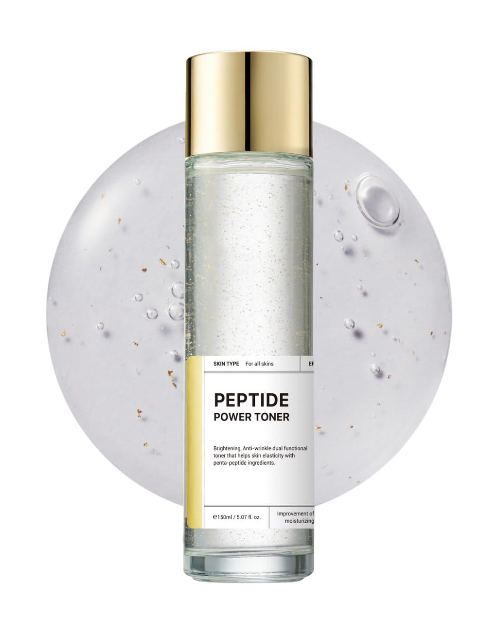 BOM Cosmetics Peptide Power Toner 5.07 Fl Oz, Hydrating Serum-Like Toner with Penta-Peptides and 99% Pure Gold for Skin Collagen Boost, Smoothness, and Long-Lasting Moisture, Korean Skincare