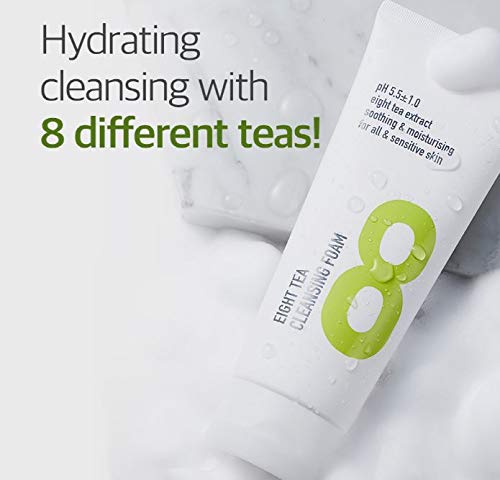 BOM Eight Tea Cleansing Foam Mild Low pH Face Cleanser with 8 Kinds of Tea Extract, Daily Face Wash for Dry skin, 150ml / 5.07 fl.oz