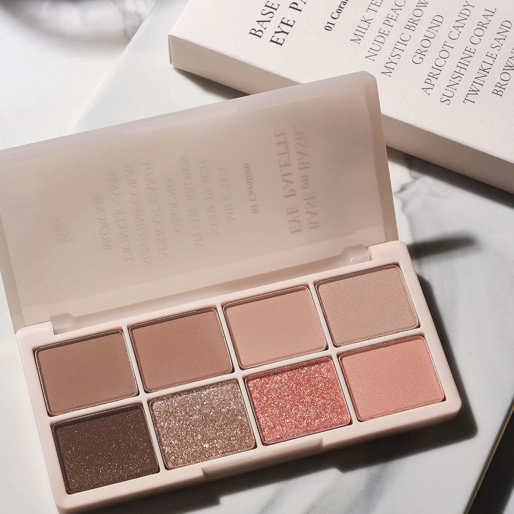 BOM Base on Basic Eye Palette 01Coralism Natural Basic Warm and Neutral Eyeshadow Palette 8 Colors