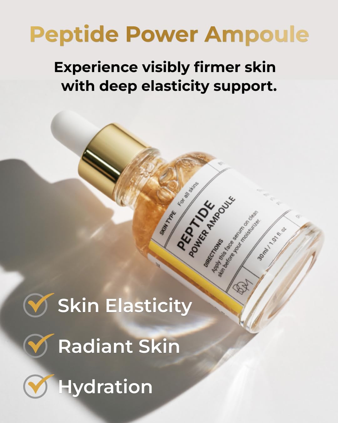 BOM Cosmetics A Set of Peptide Power Skincare with 3 Kinds of Items (Toner, Ampoule, Cream), 24K Gold & Pentapeptide for Skin Collagen Boost, Smoothness and Long-Lasting Moisture, Korean Skincare