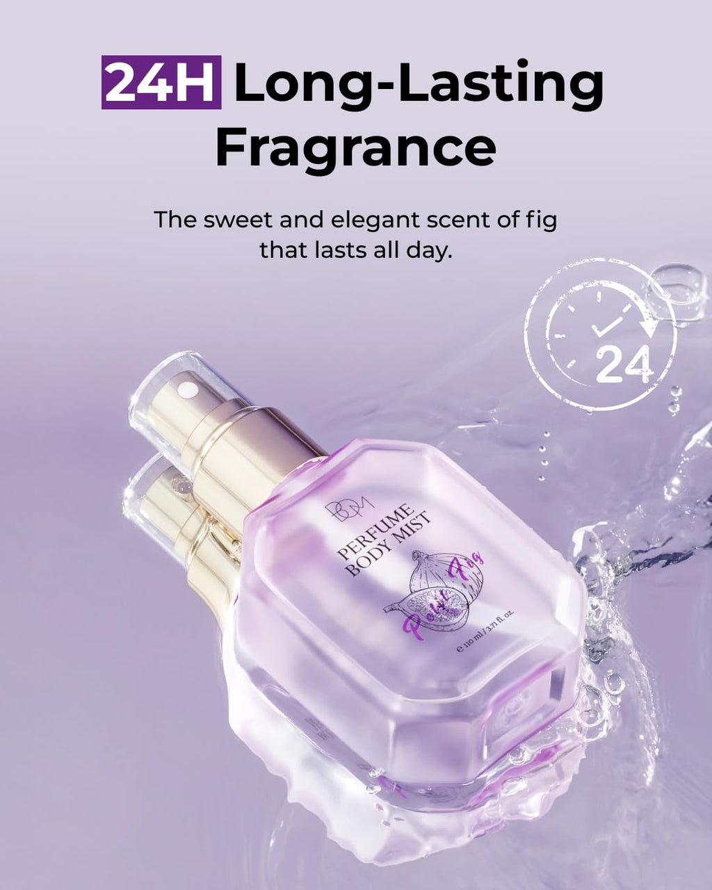 BOM Petit Fig Perfume Body Mist 3.71 Fl Oz, Fig Scented Fine Mist with Hyaluronic Acid, Niacinamide & Vitamin C, Hydrating, Lightweight Spray with Long-Lasting Fragrance, Korean Skincare