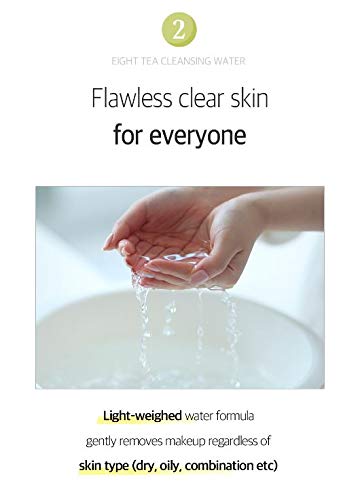 BOM COSMETICS Eight Tea Aqua Cleansing Water Makeup Remove Cleansing Water with Tea Extract Soothing Moisturizing Finish for Dry and Sensitive Skin 500mL / 16.9 fl.oz