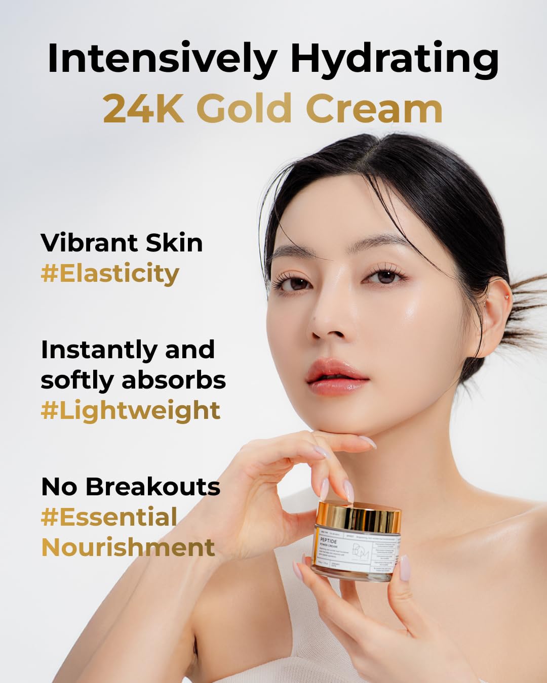 BOM COSMETICS Peptide Power Cream 1.76 Fl Oz, Daily Moisturizing Cream with Peptide and 99% Pure Gold for Hydration, Collagen Support to improve Skin Texture, Skin Barrier Care, Korean Skincare