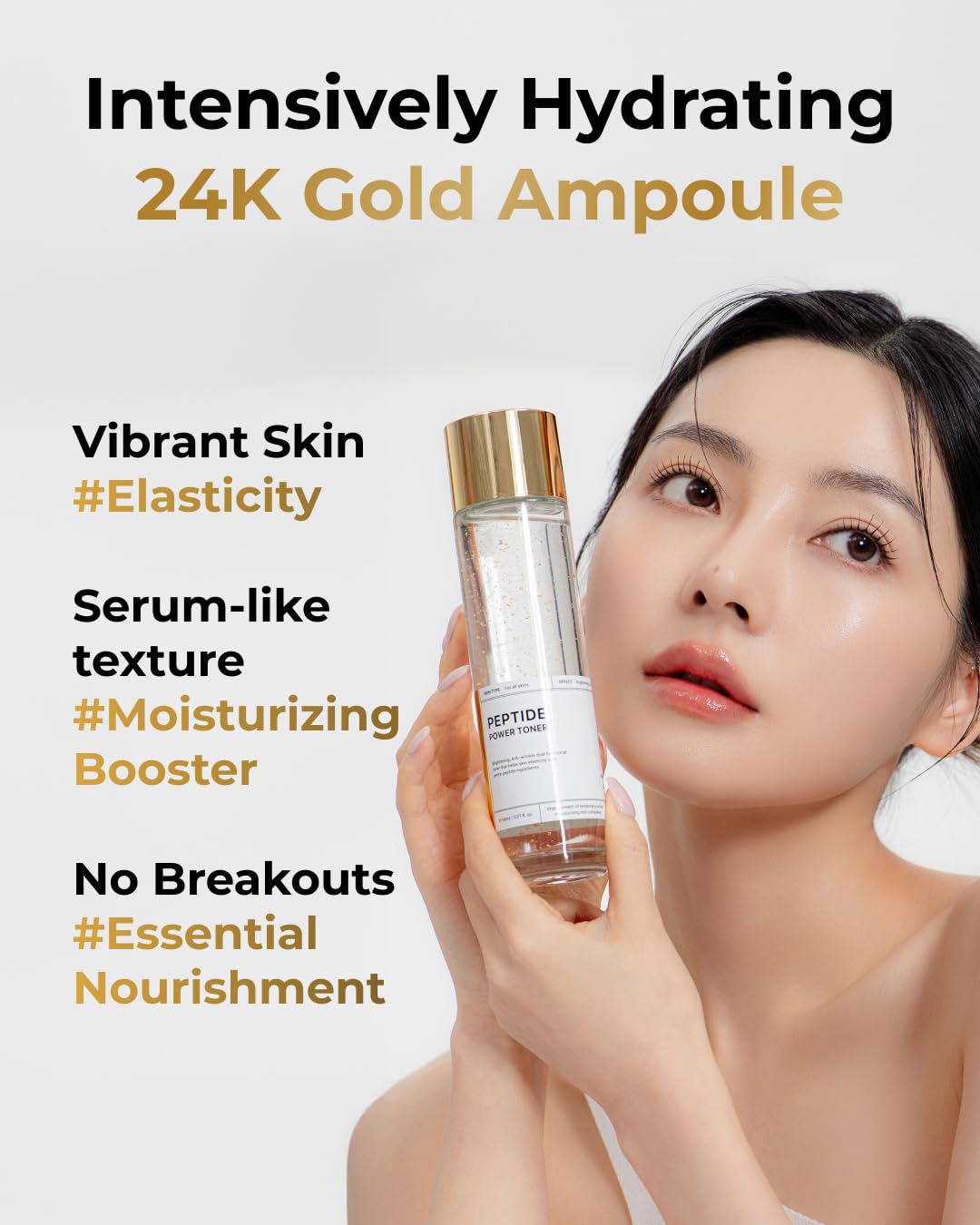 BOM Cosmetics Peptide Power Toner 5.07 Fl Oz, Hydrating Serum-Like Toner with Penta-Peptides and 99% Pure Gold for Skin Collagen Boost, Smoothness, and Long-Lasting Moisture, Korean Skincare