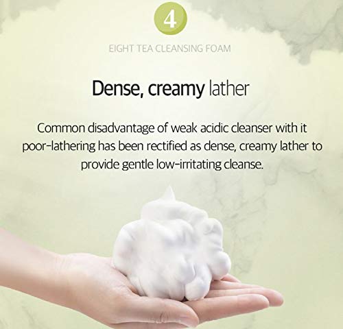 BOM Eight Tea Cleansing Foam Mild Low pH Face Cleanser with 8 Kinds of Tea Extract, Daily Face Wash for Dry skin, 150ml / 5.07 fl.oz