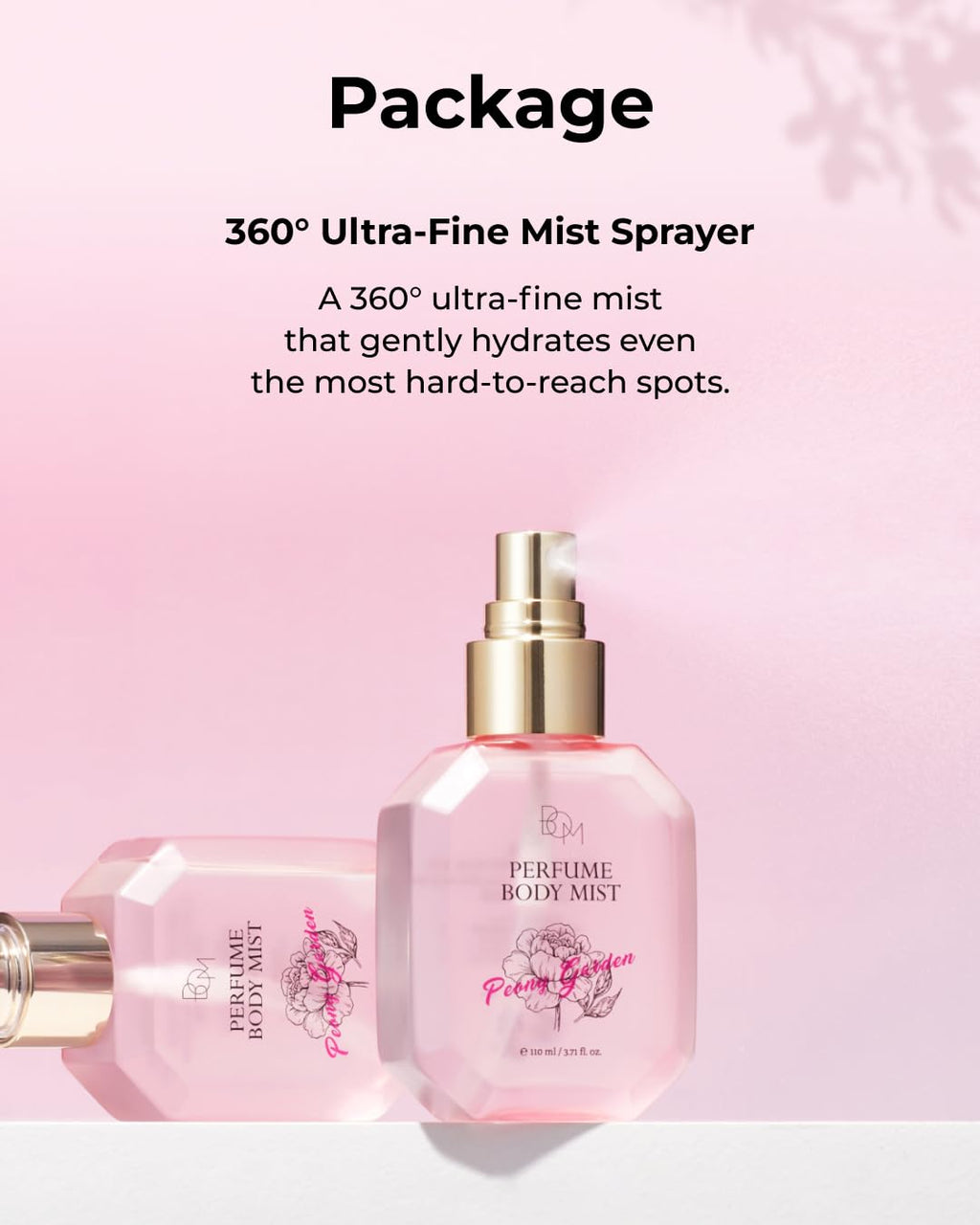 BOM Peony Garden Perfume Body Mist 3.71 Fl Oz, Floral Scented Fine Mist with Hyaluronic Acid, Niacinamide & Vitamin C, Hydrating, Lightweight Spray with Long-Lasting Fragrance, Korean Skincare