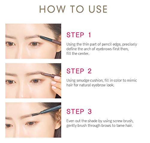 BOM 3 in 1 Triple Edge Eyebrow Pencil with Blender and Spoolie Long Lasting Waterproof